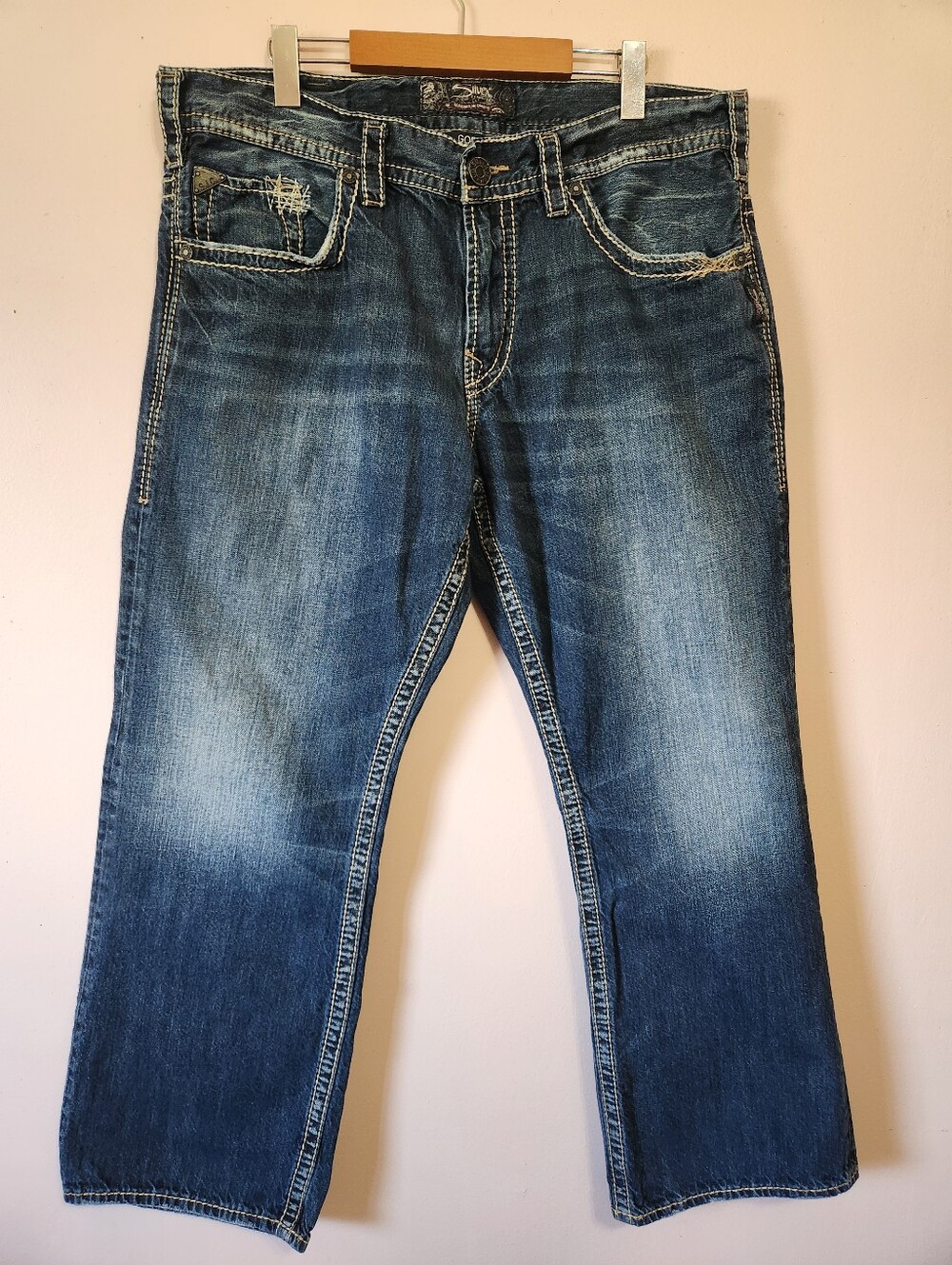 Silver Jeans Co. Gordie Mens Straight Leg Jeans 36x30 Thick Stitch Western Y2K